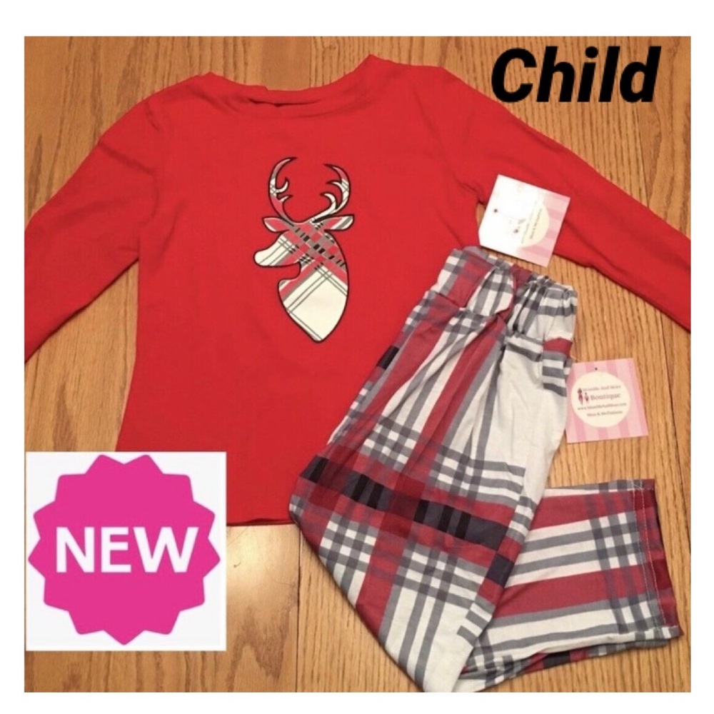 2t/3t NEW Christmas Pajamas Red Plaid Reindeer Sleepwear Set (mommy and me)